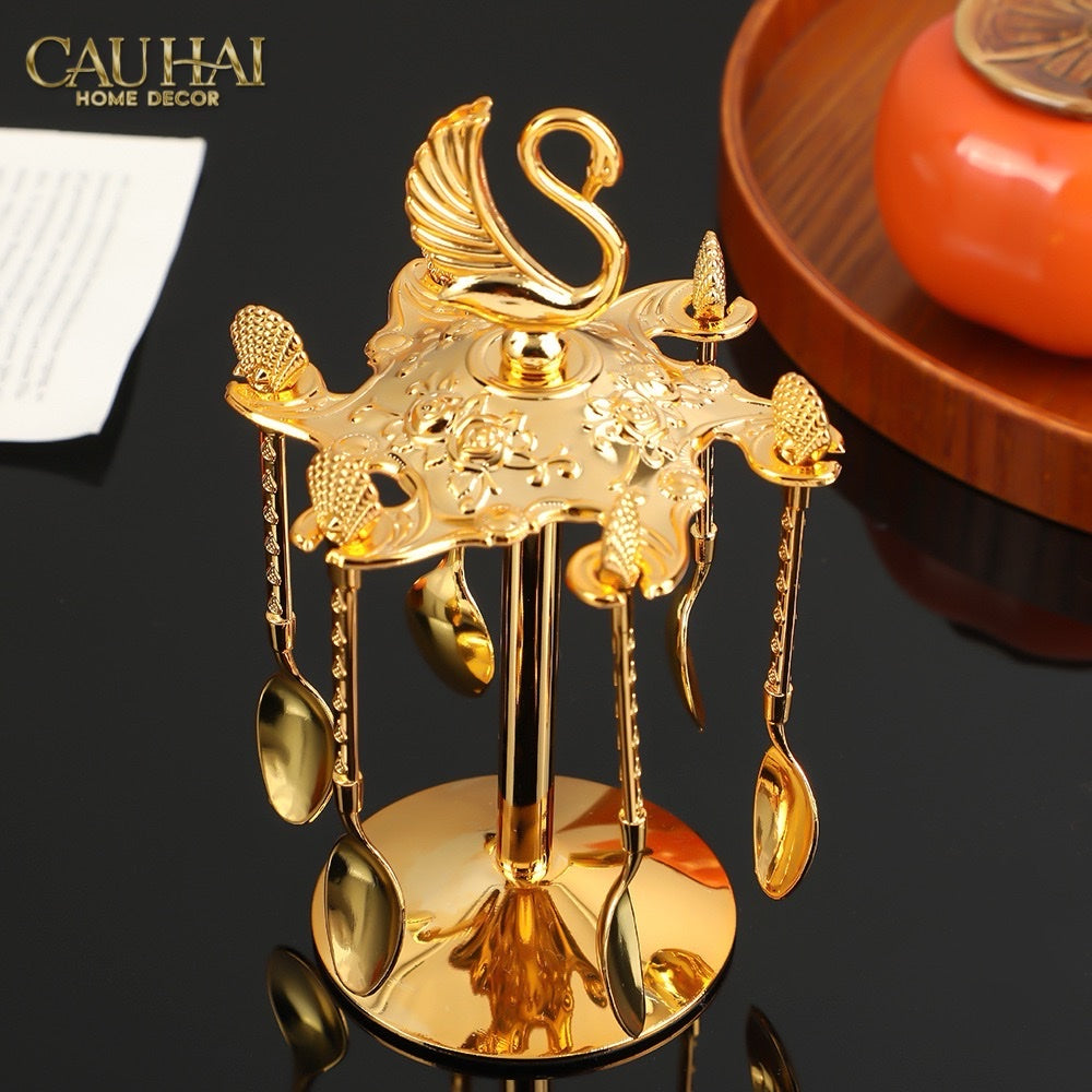SET MUỖNG  - GOLD COFFEE SPOON SWAN CAROUSEL 6 CÁI