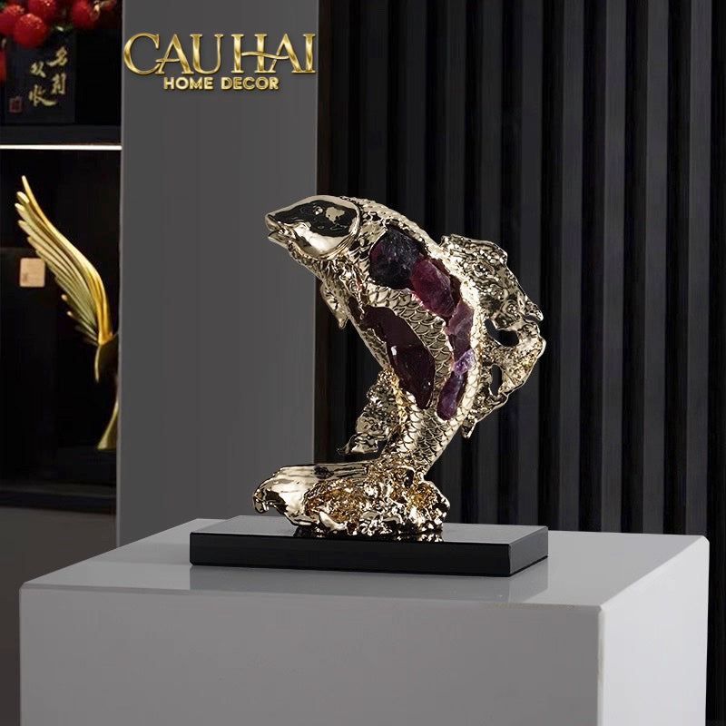 Home Couture - Tượng Đồng Cá Chép Royale Amethyst Dragon Ascend H22-CẬU HAI HOME DECOR