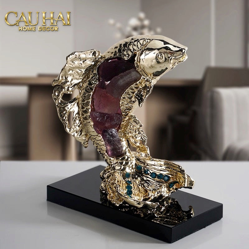 Home Couture - Tượng Đồng Cá Chép Royale Amethyst Dragon Ascend H22-CẬU HAI HOME DECOR