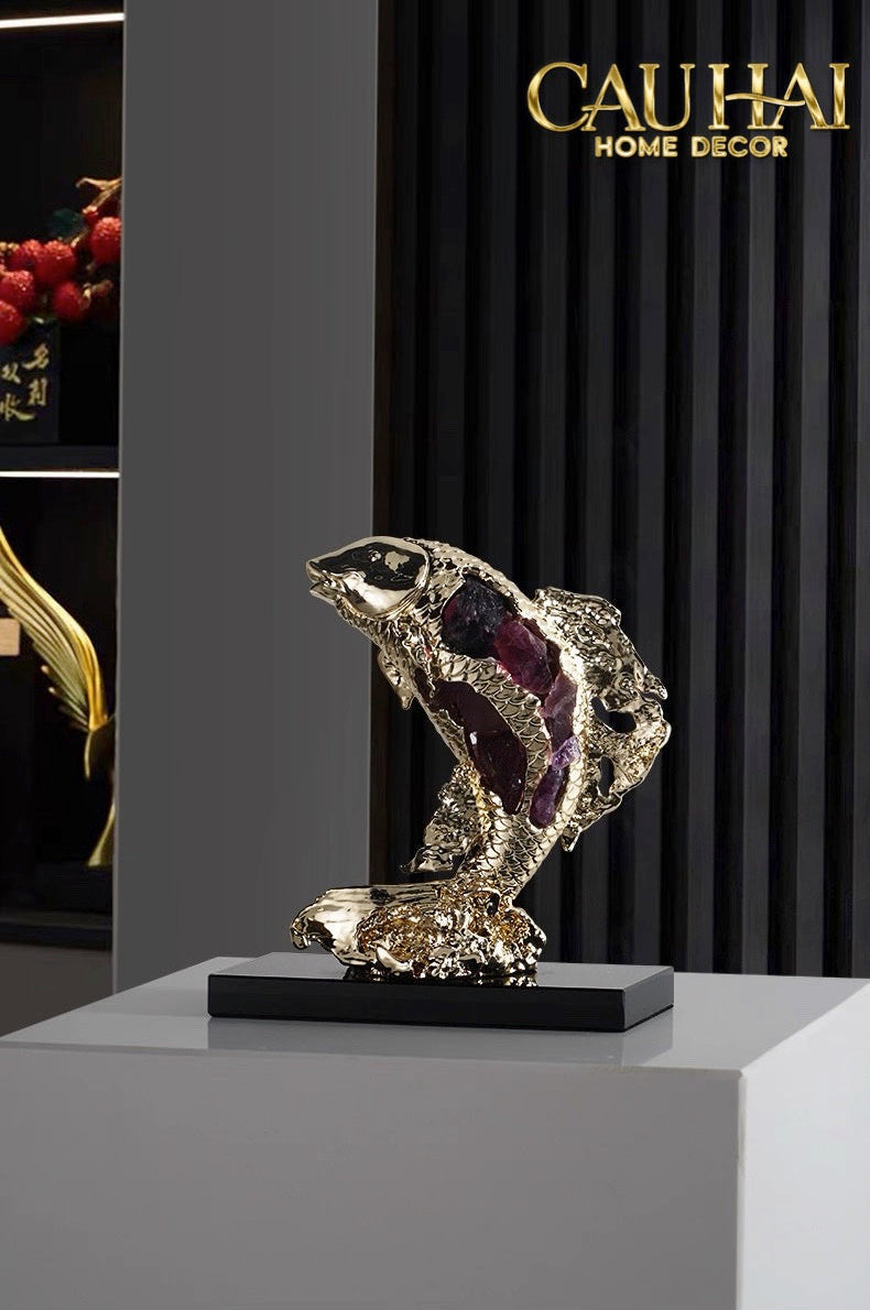 Home Couture - Tượng Đồng Cá Chép Royale Amethyst Dragon Ascend H22-CẬU HAI HOME DECOR