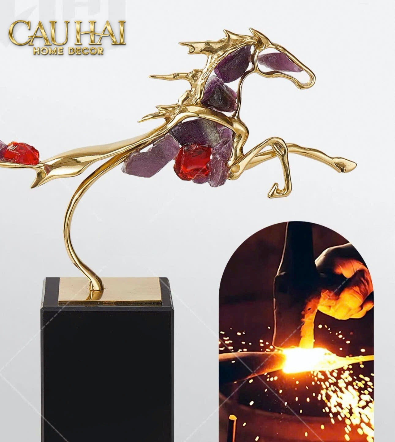 Maison Couture - Tượng Ngựa Đồng Gemstone - Aurélion Ascendant Stallion H35