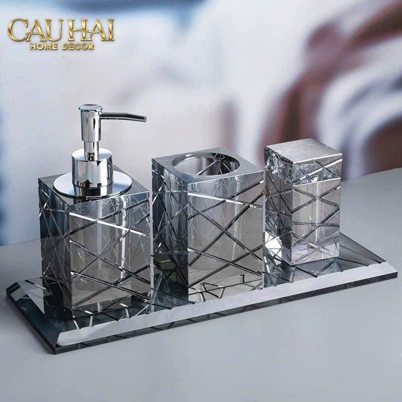 Maison Couture - Lọ Tăm Bông Cannage Diamant Facetté Vanity Cristal.