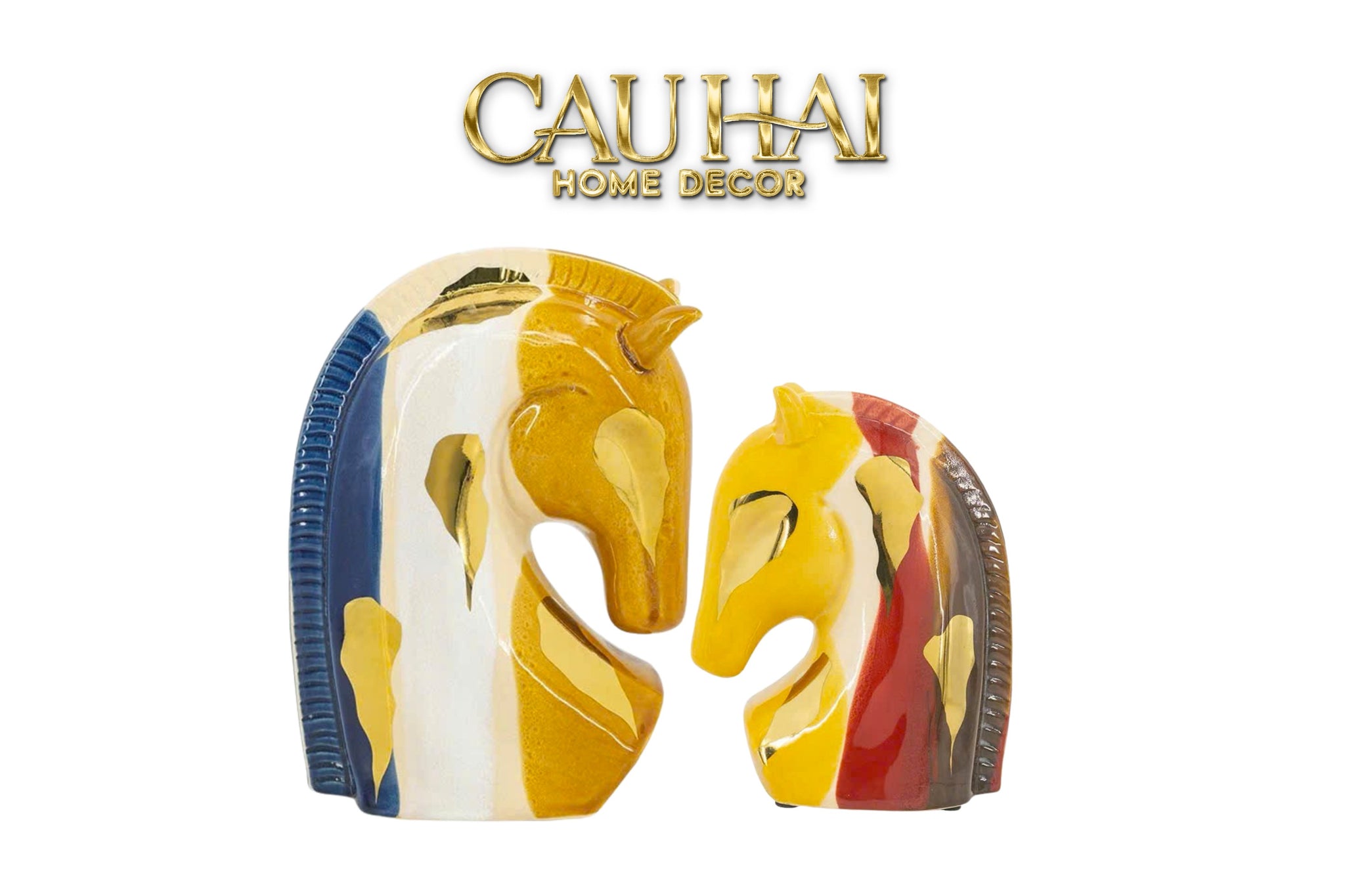 Maison Couture -  Tượng Gốm Đầu Ngựa   Equine Silhouette Sculpture Layered Painting Glazing H18/H28