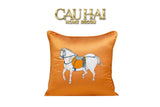 Vỏ Gối Lụa Thêu Saffron Cheval -  Silhouette du Bonheur - Silk Embroidered Cushion 45