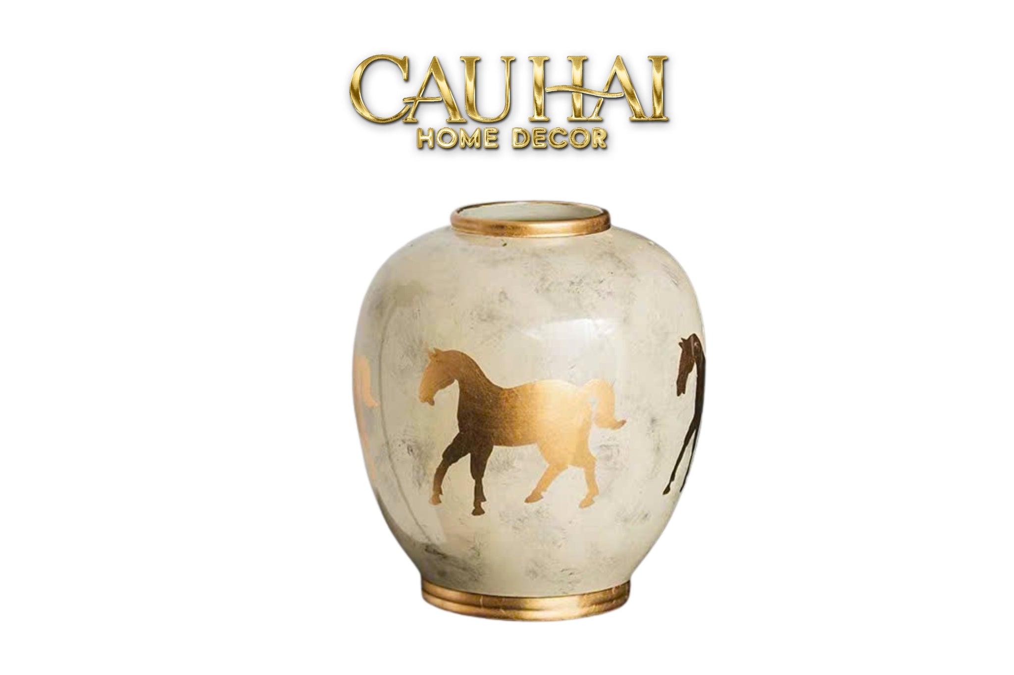 Maison Couture - Bình Gốm Ngựa Dát Vàng Cheval Noble Ivoire
Artisan Feuille D’Or Ceramic Vase H29
