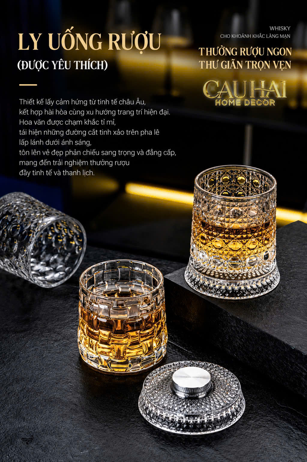 Set 2 Ly Whisky Thuỷ Tinh Đế Xoay - Éclet Spin Glass Set 2pcs-LY THỦY TINH-CẬU HAI HOME DECOR