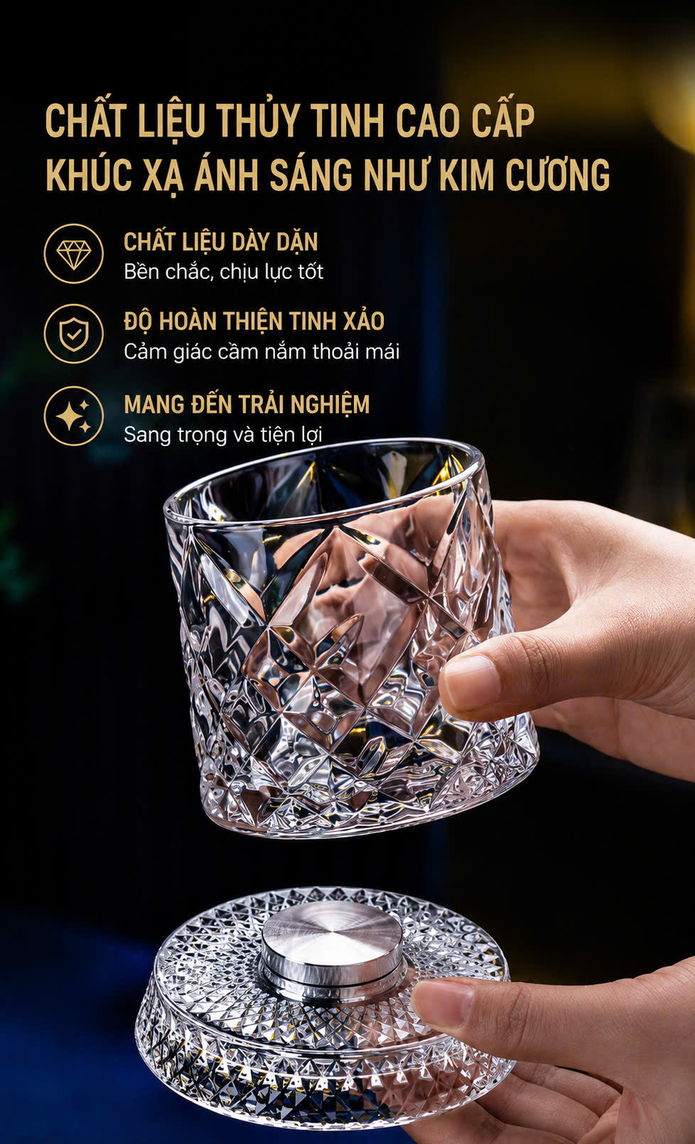 Set 2 Ly Whisky Thuỷ Tinh Đế Xoay - Éclet Spin Glass Set 2pcs-LY THỦY TINH-CẬU HAI HOME DECOR