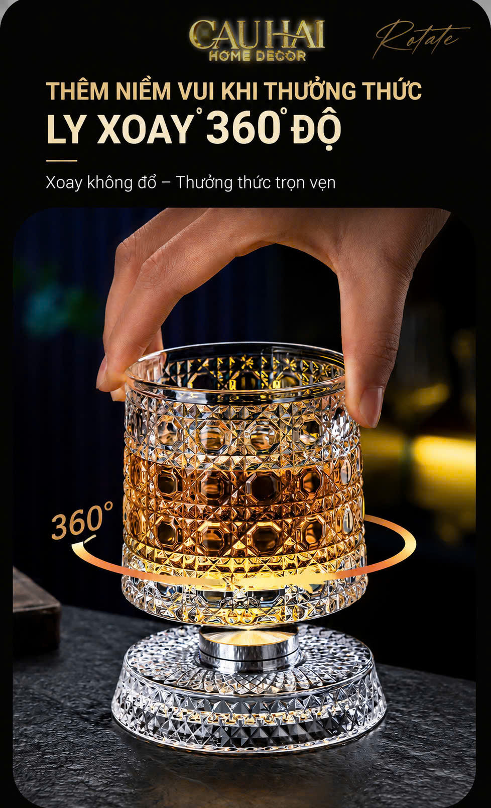 Set 2 Ly Whisky Thuỷ Tinh Đế Xoay - Éclet Spin Glass Set 2pcs-LY THỦY TINH-CẬU HAI HOME DECOR